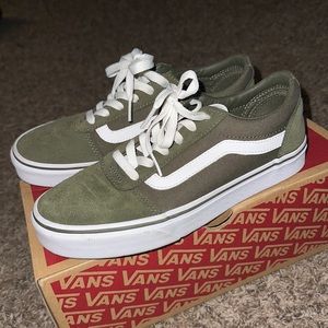 WORN ONCE, OLIVE GREEN VANS, SZ: 7.5